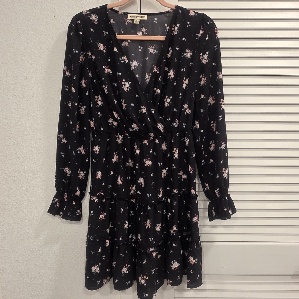 Inspired Hearts Black Floral Long Sleeve Dress